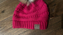 Load image into Gallery viewer, CC Beanie Warm Chunky Soft Cable Knit Stretch Pom Pom Ball Pink Green Gloves