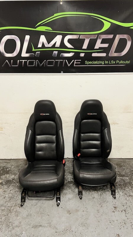 06 11 Corvette Z06 Leather Black Front Driver Passenger Seats Heated Pair Coupe