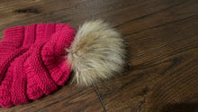 Load image into Gallery viewer, CC Beanie Warm Chunky Soft Cable Knit Stretch Pom Pom Ball Pink Green Gloves
