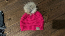 Load image into Gallery viewer, CC Beanie Warm Chunky Soft Cable Knit Stretch Pom Pom Ball Pink Green Gloves
