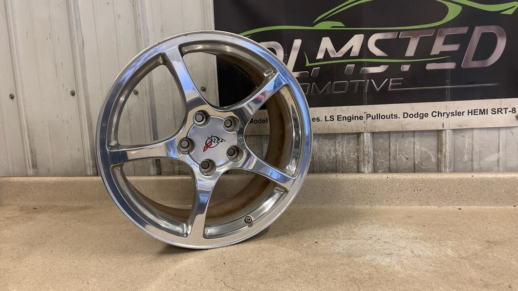 00 04 Chevrolet Corvette C5 Rear 18x9.5 Wheel Rim GM 9593799 Polished OEM 18''